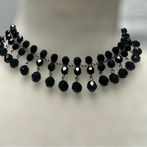 Vintage Art Deco Black Beaded Choker Necklace